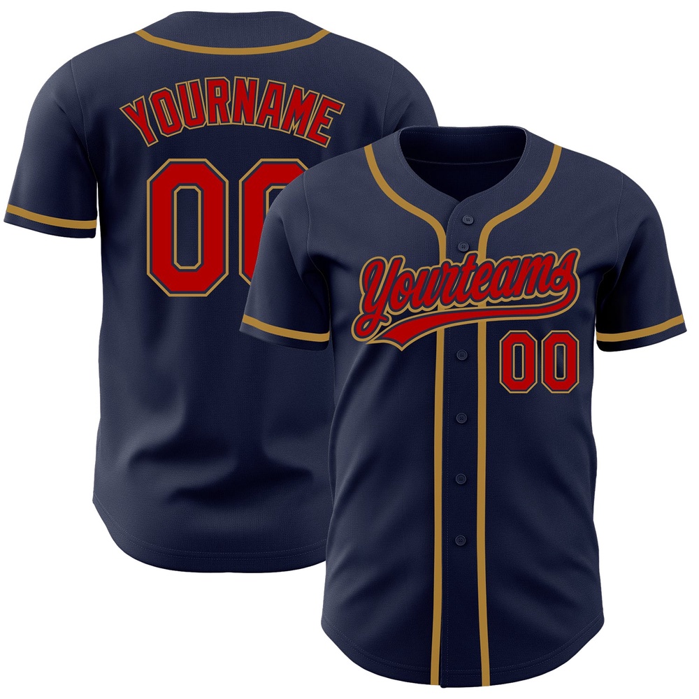 Navy Red-Old Gold Authentic Baseball Jersey, Custom Baseball Jersey, Personalized Sport Jersey