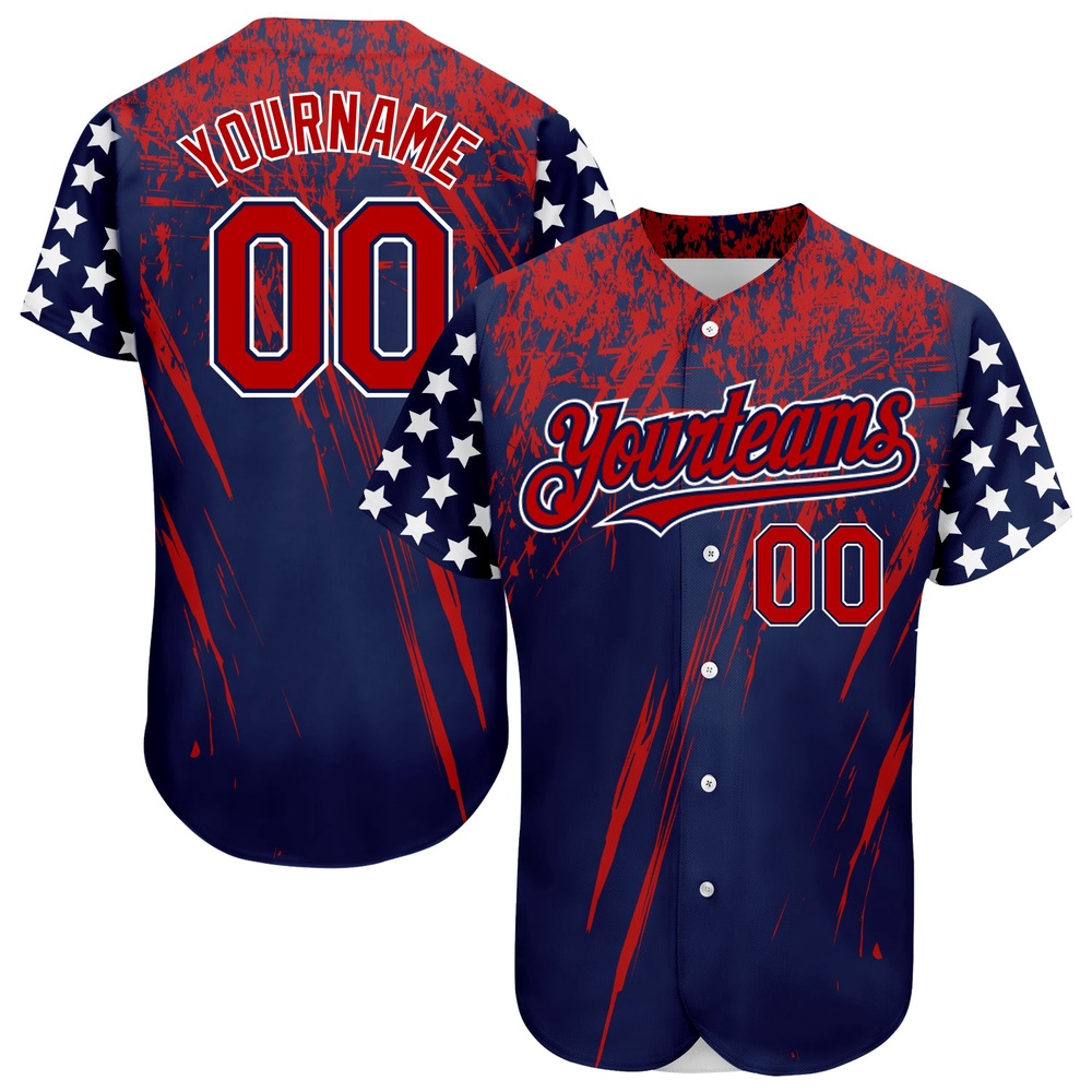Navy Red-Royal 3D American Flag Authentic Baseball Jersey, Custom Baseball Jersey, Personalized Sport Jersey Navy Red-Royal 3D American Flag Authentic Baseball Jersey, Custom Baseball Jersey, Personalized Sport Jersey