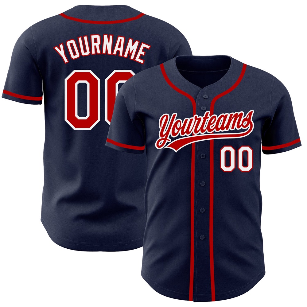 Navy Red-White Authentic Baseball Jersey, Custom Baseball Jersey, Personalized Sport Jersey