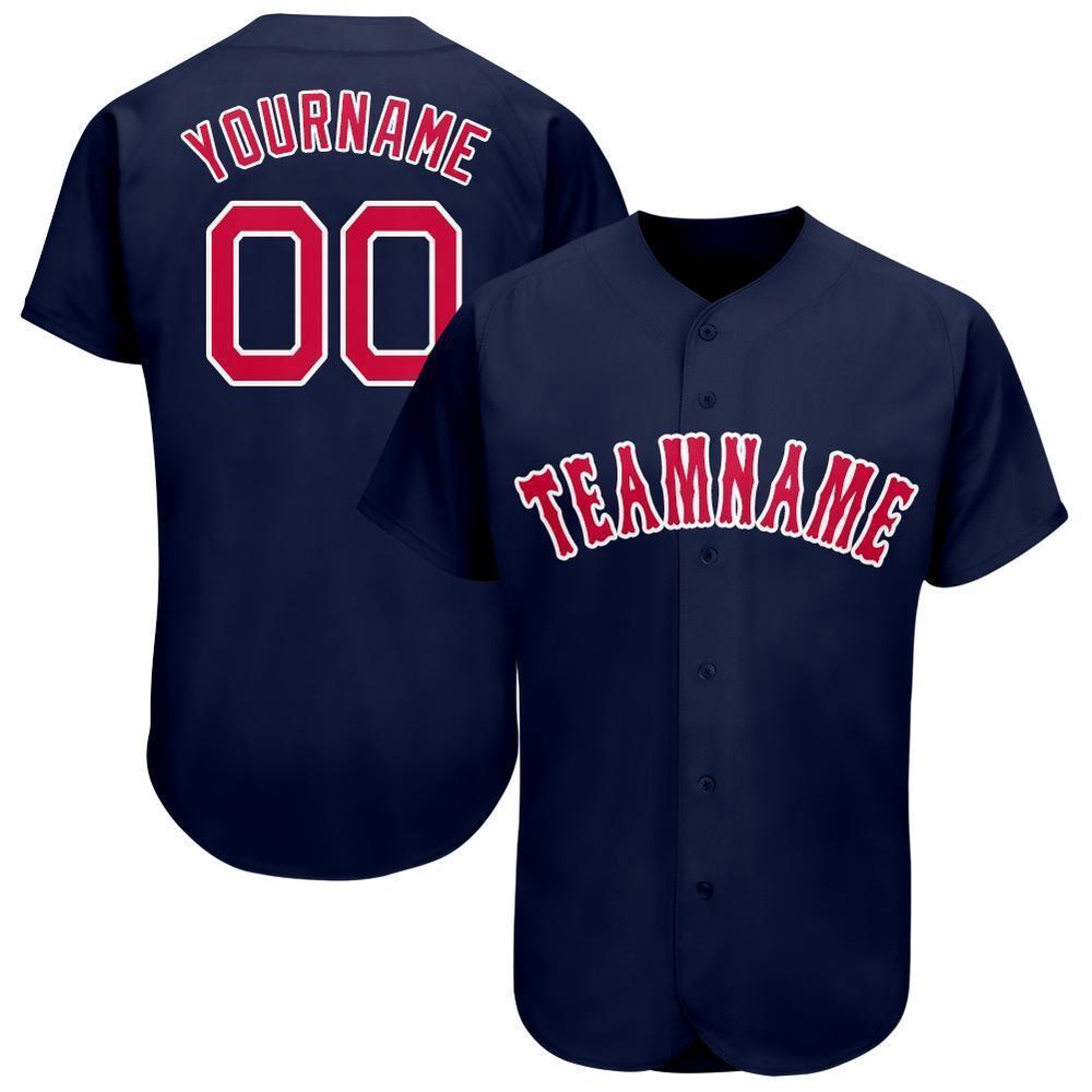 Navy Red-White Baseball Jersey, Custom Baseball Jersey, Personalized Sport Jersey