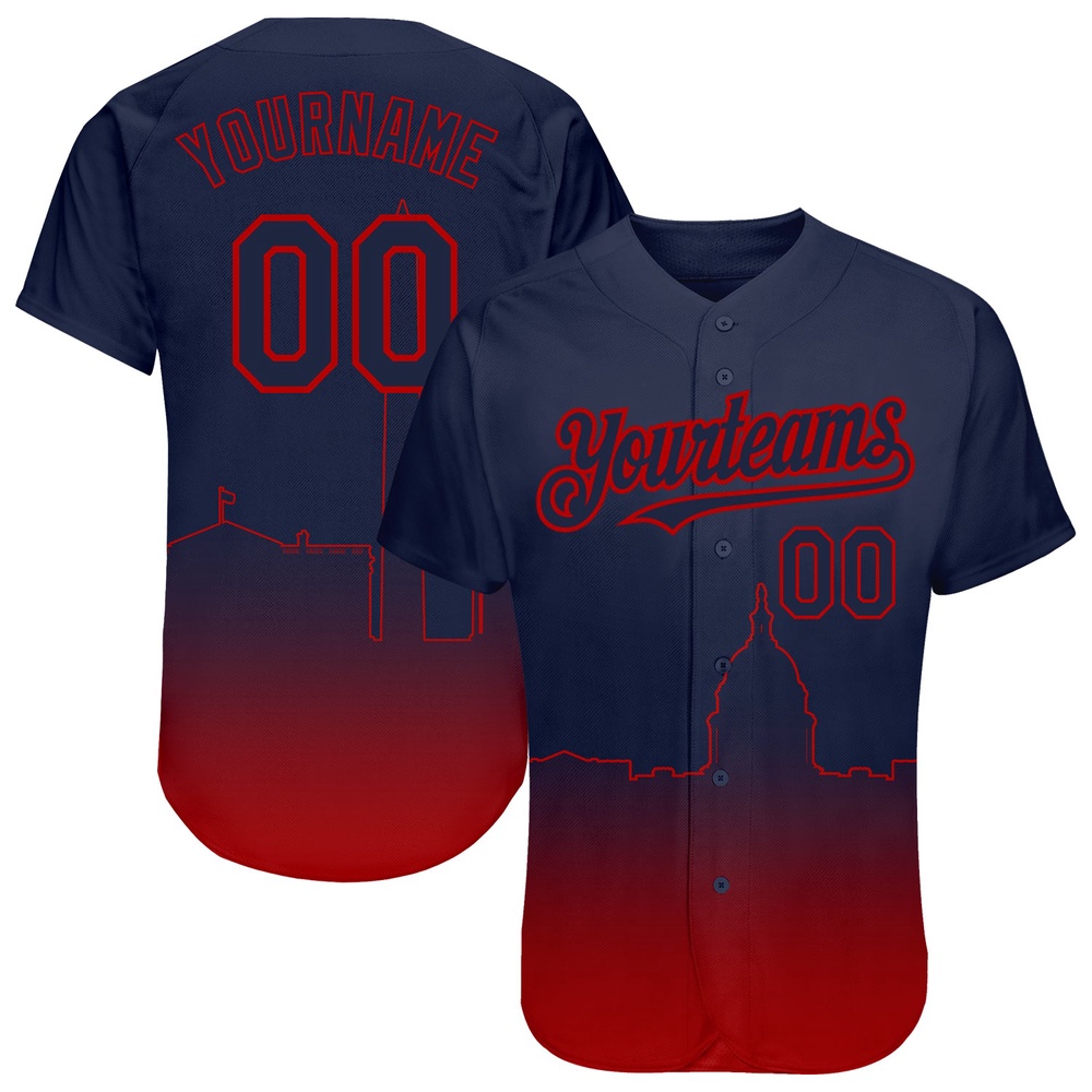Navy Red 3D Washington City Edition Fade Fashion Authentic Baseball Jersey, Custom Baseball Jersey, Personalized Sport Jersey