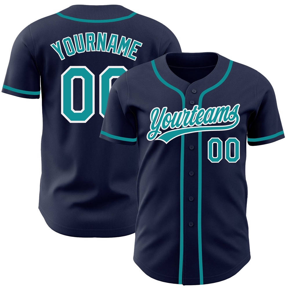 Navy Teal-White Authentic Baseball Jersey, Custom Baseball Jersey, Personalized Sport Jersey