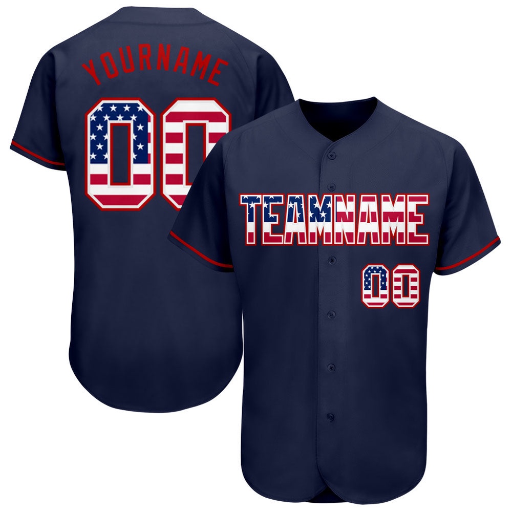 Navy USA Flag-Red Authentic Baseball Jersey, Custom Baseball Jersey, Personalized Sport Jersey