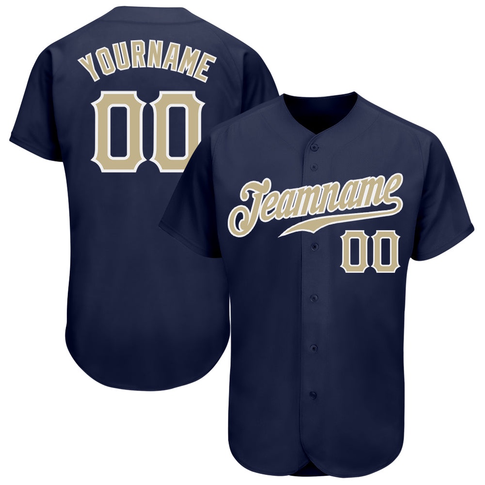 Navy Vegas Gold-White Authentic Baseball Jersey, Custom Baseball Jersey, Personalized Sport Jersey