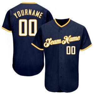 Navy White-Gold Authentic Baseball Jersey, Custom Baseball&hellip;