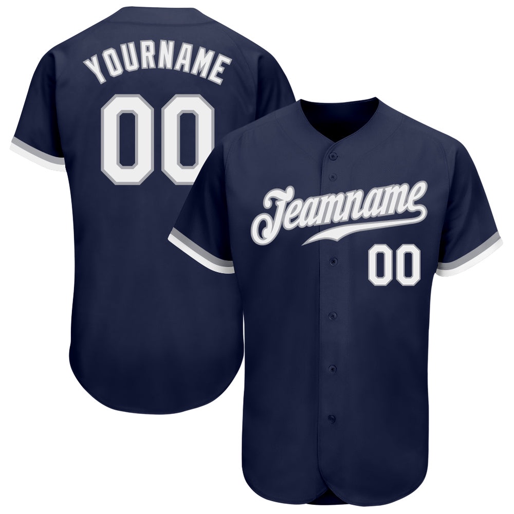 Navy White-Gray Authentic Baseball Jersey, Custom Baseball Jersey, Personalized Sport Jersey