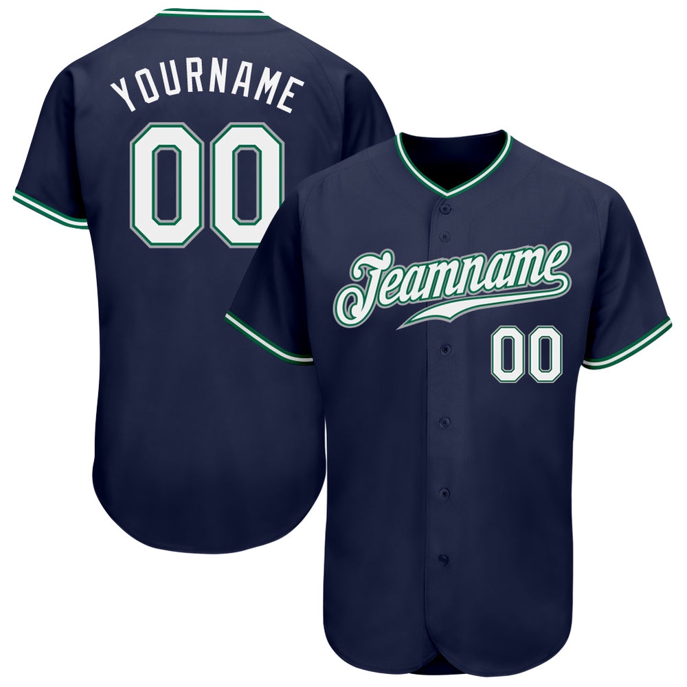 Navy White-Kelly Green Authentic Baseball Jersey, Custom Baseball Jersey, Personalized Sport Jersey
