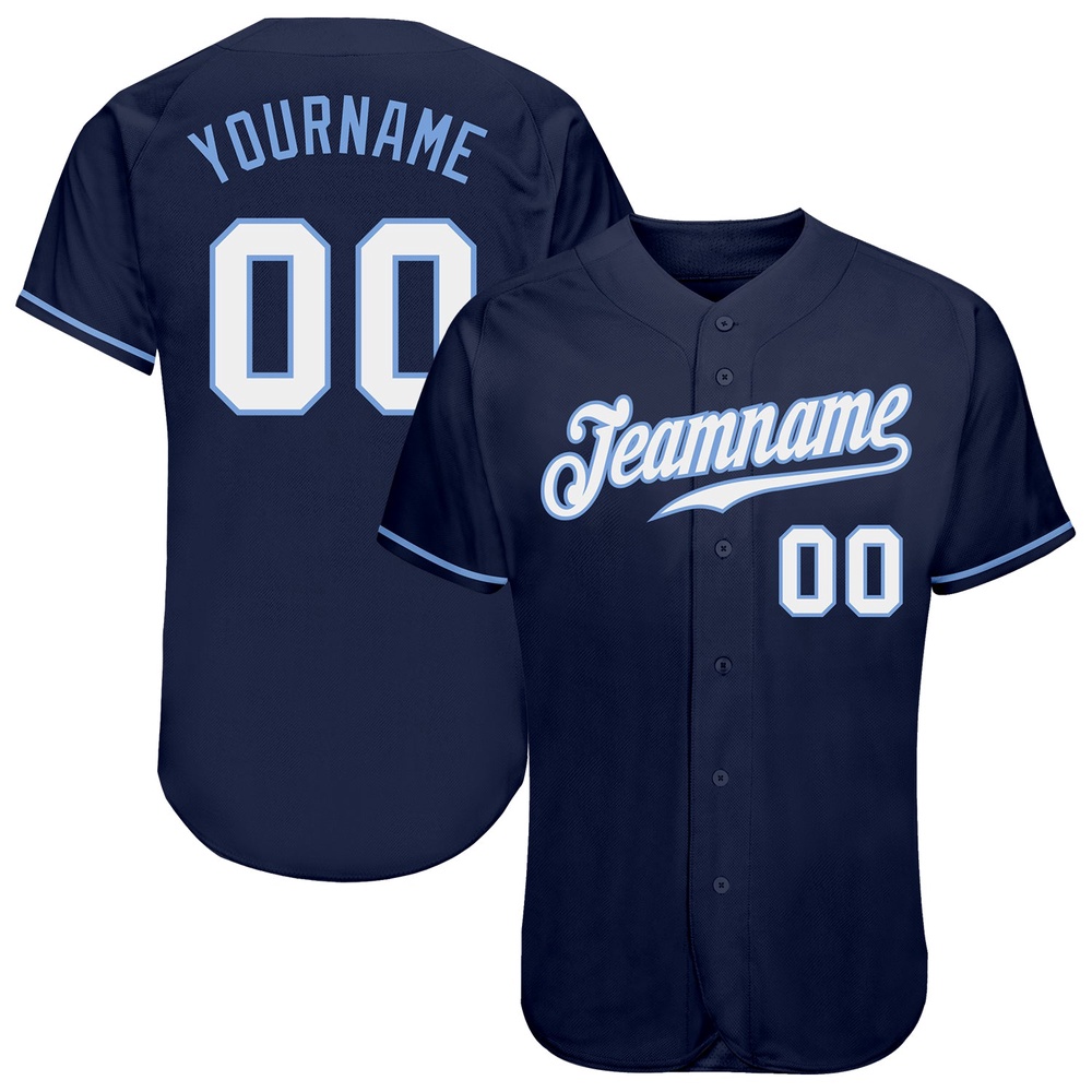 Navy White-Light Blue Authentic Baseball Jersey, Custom Baseball Jersey, Personalized Sport Jersey