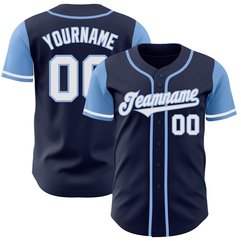 Navy White-Light Blue Authentic Two Tone Baseball Jersey, Custom Baseball Jersey, Personalized Sport Jersey