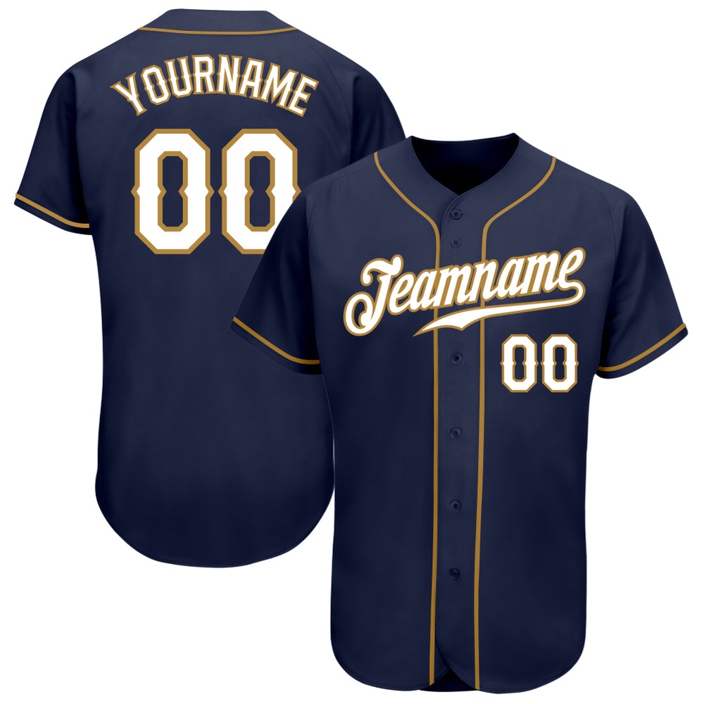 Navy White-Old Gold Authentic Baseball Jersey, Custom Baseball Jersey, Personalized Sport Jersey