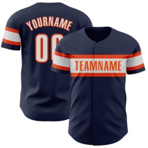 Navy White-Orange Authentic Baseball Jersey, Custom Baseball&hellip;