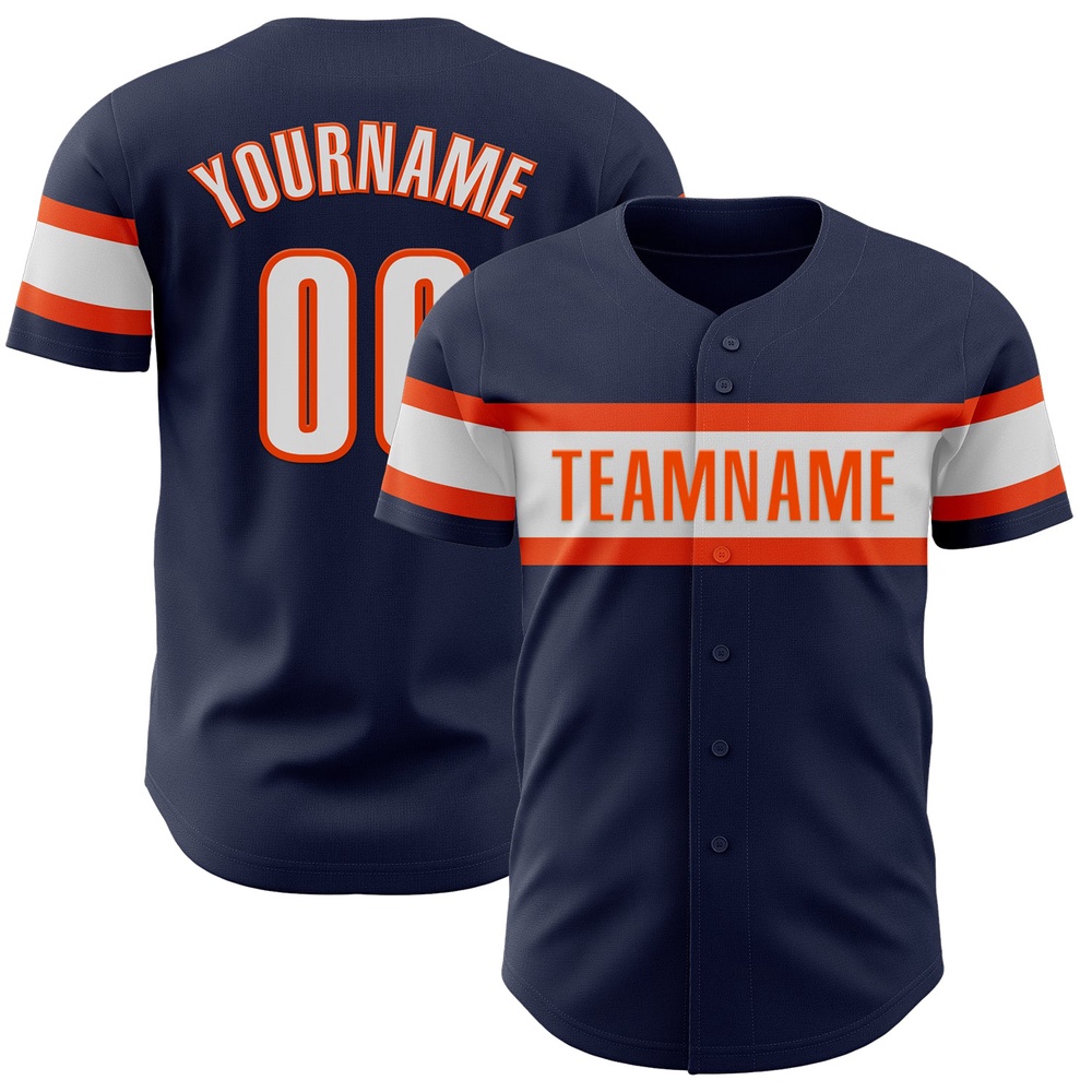 Navy White-Orange Authentic Baseball Jersey, Custom Baseball Jersey, Personalized Sport Jersey