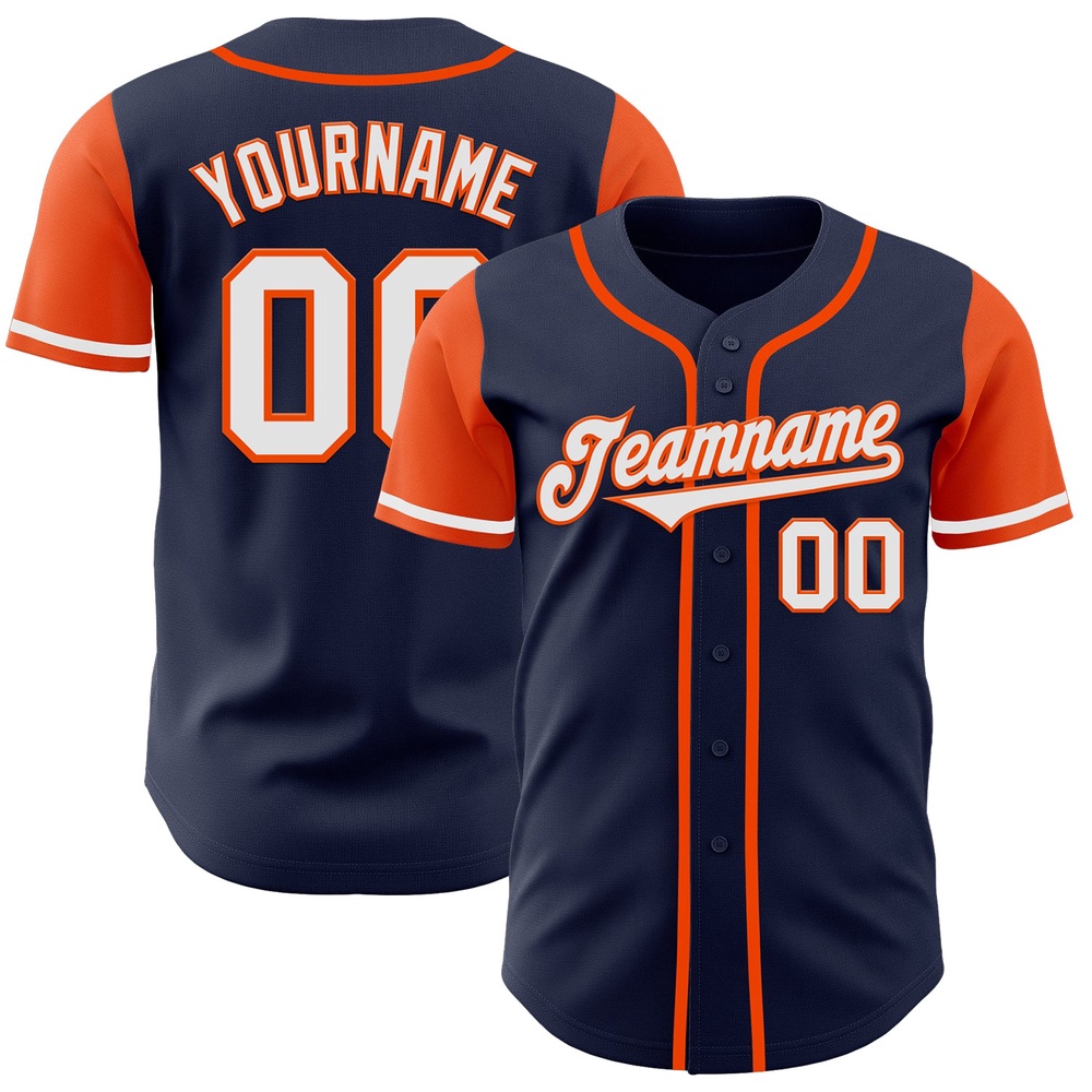 Navy White-Orange Authentic Two Tone Baseball Jersey, Custom Baseball Jersey, Personalized Sport Jersey