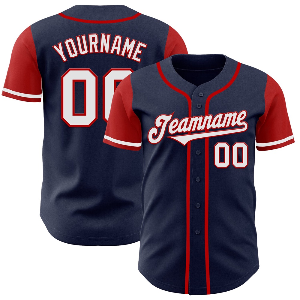 Navy White-Red Authentic Two Tone Baseball Jersey, Custom Baseball Jersey, Personalized Sport Jersey