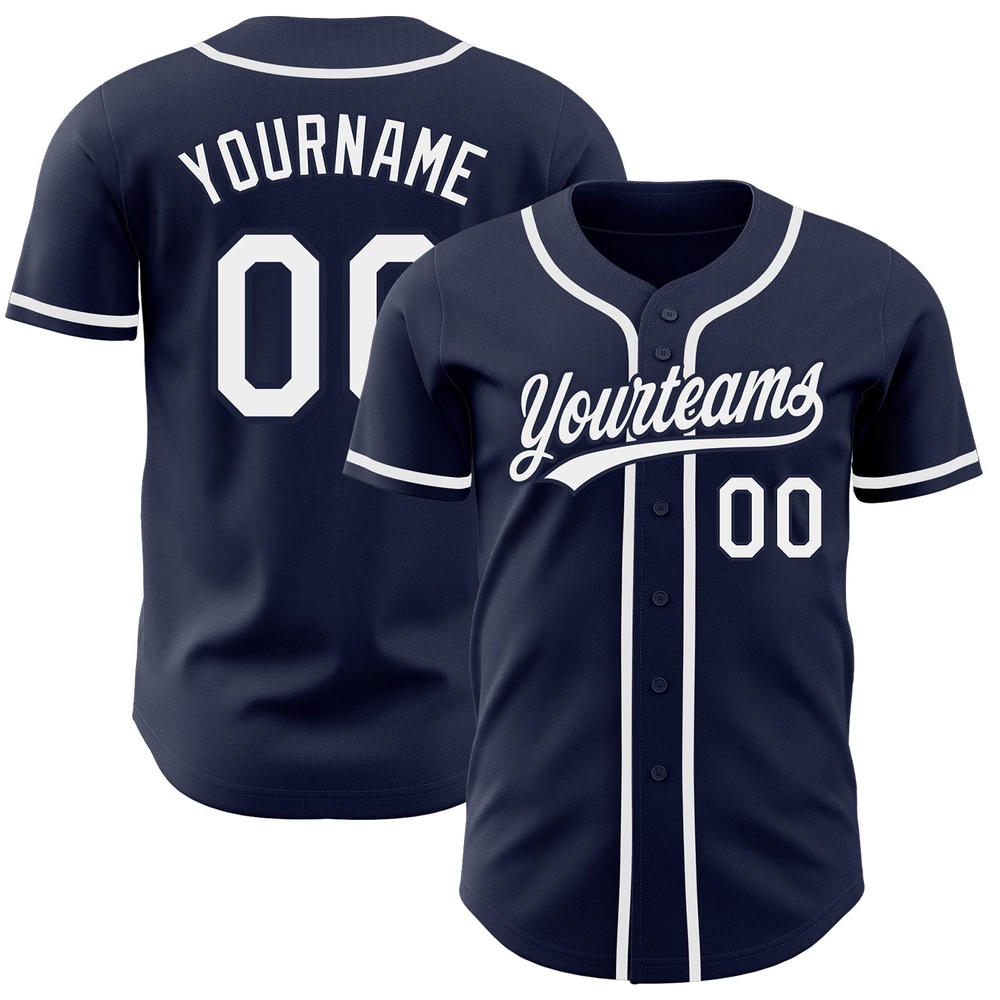 Navy White Authentic Baseball Jersey, Custom Baseball Jersey, Personalized Sport Jersey