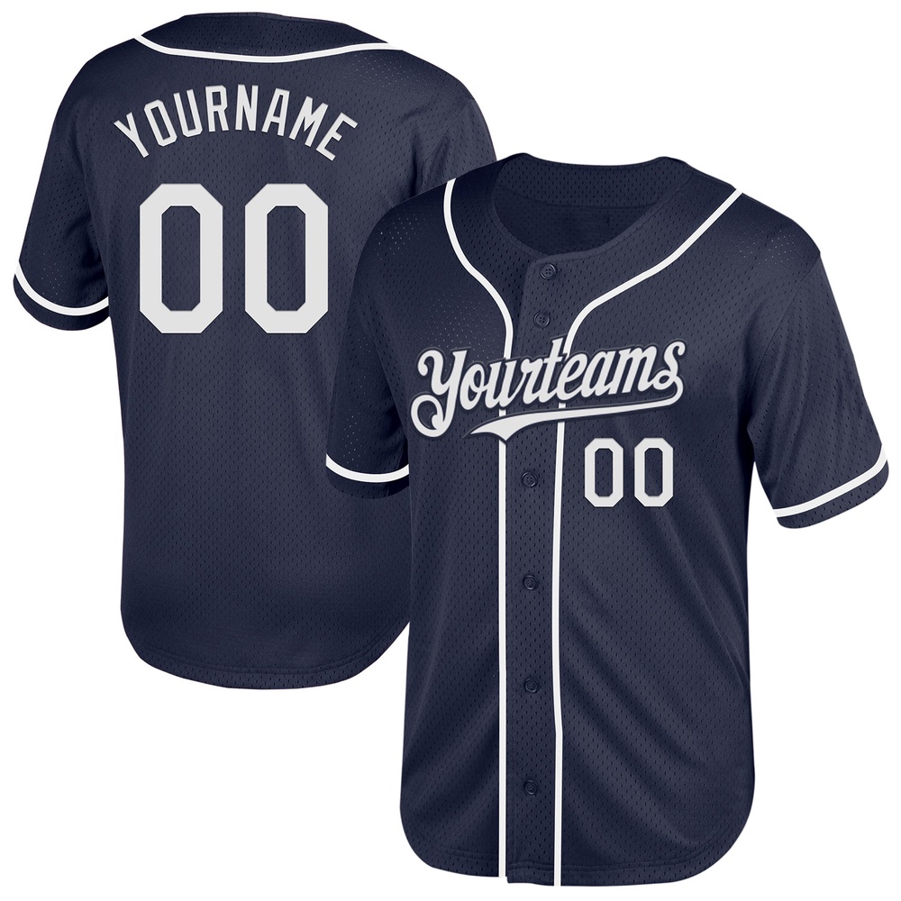 Navy White Mesh Authentic Throwback Baseball Jersey, Custom Baseball Jersey, Personalized Sport Jersey
