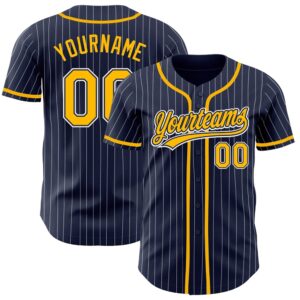 Navy White Pinstripe Gold Authentic Baseball Jersey,&hellip;