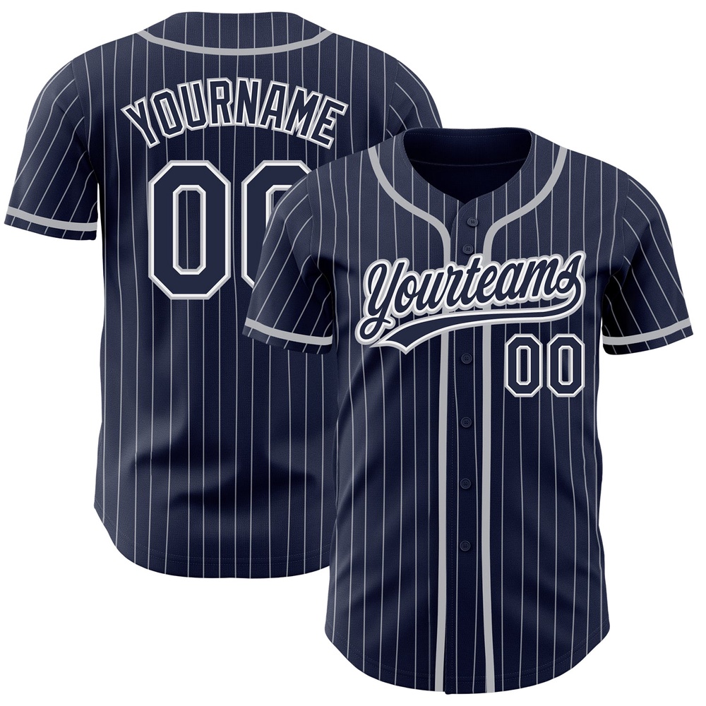 Navy White Pinstripe Gray Authentic Baseball Jersey, Custom Baseball Jersey, Personalized Sport Jersey