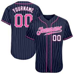 Navy White Pinstripe Pink-White Authentic Baseball Jersey,&hellip;