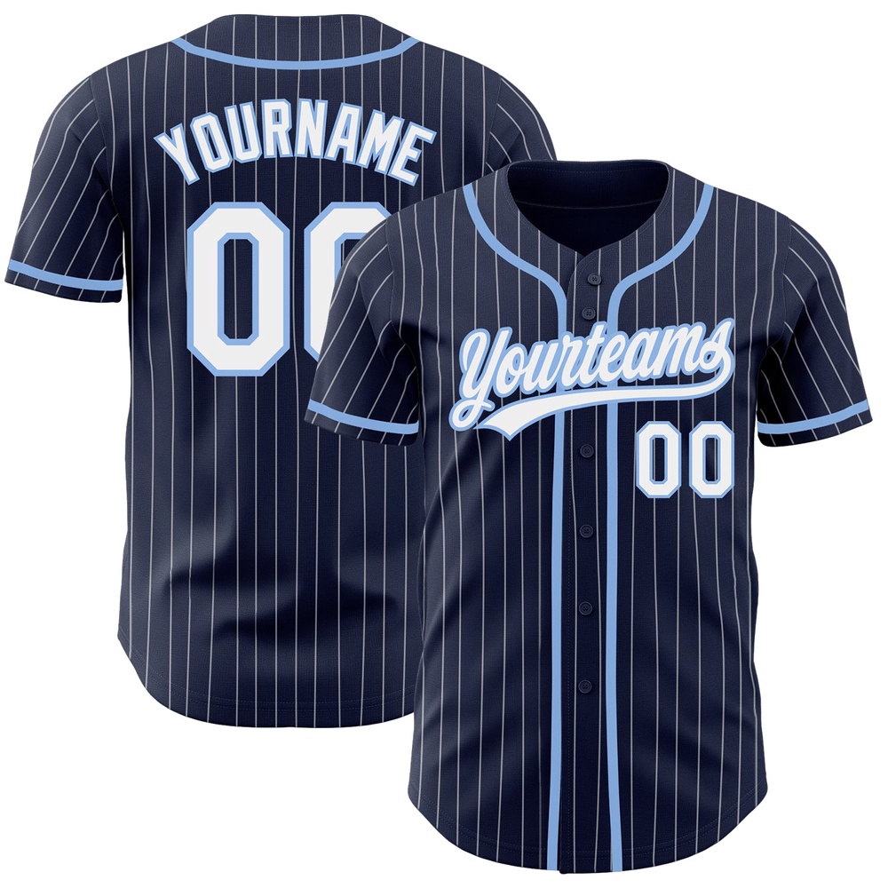 Navy White Pinstripe White-Light Blue Authentic Baseball Jersey, Custom Baseball Jersey, Personalized Sport Jersey Navy White Pinstripe White-Light Blue Authentic Baseball Jersey, Custom Baseball Jersey, Personalized Sport Jersey