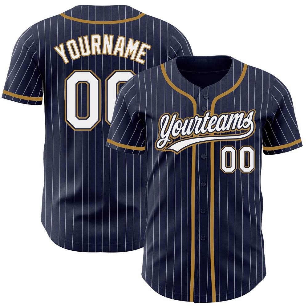 Navy White Pinstripe White-Old Gold Authentic Baseball Jersey, Custom Baseball Jersey, Personalized Sport Jersey