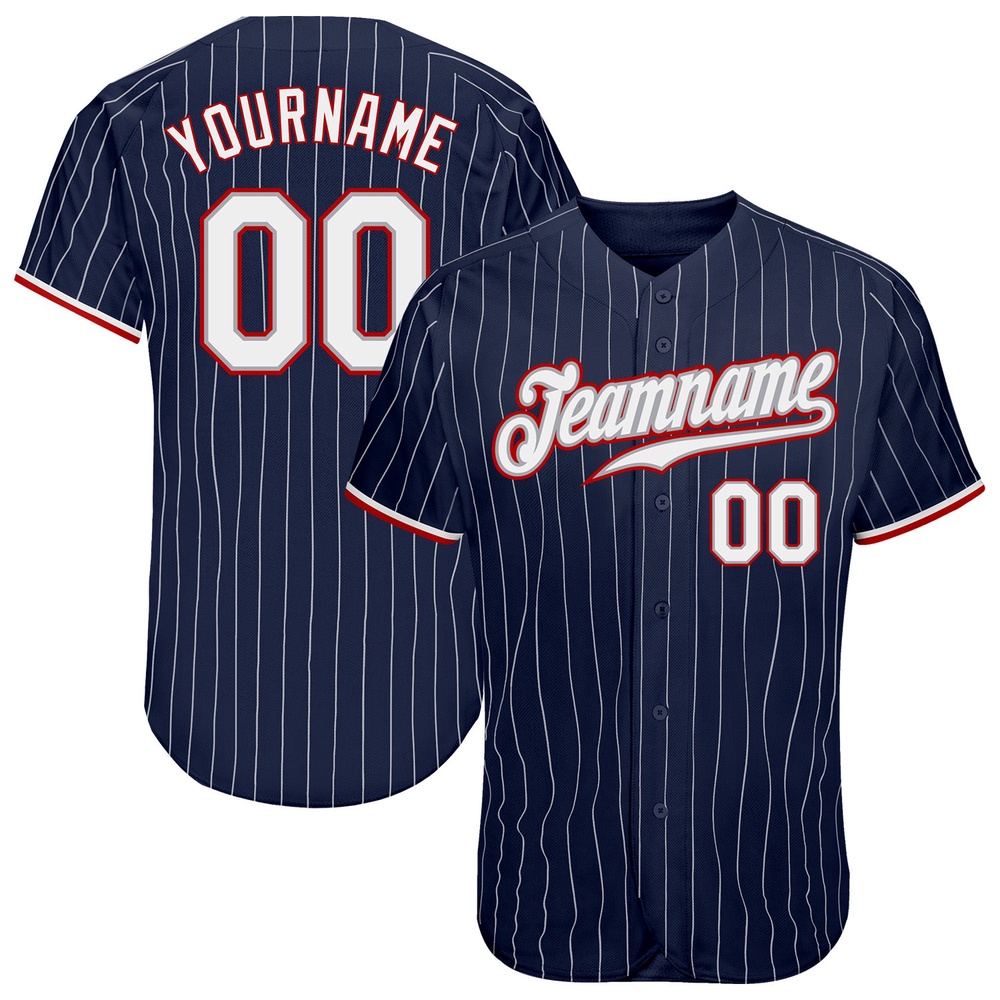 Navy White Pinstripe White-Red Authentic Baseball Jersey, Custom Baseball Jersey, Personalized Sport Jersey