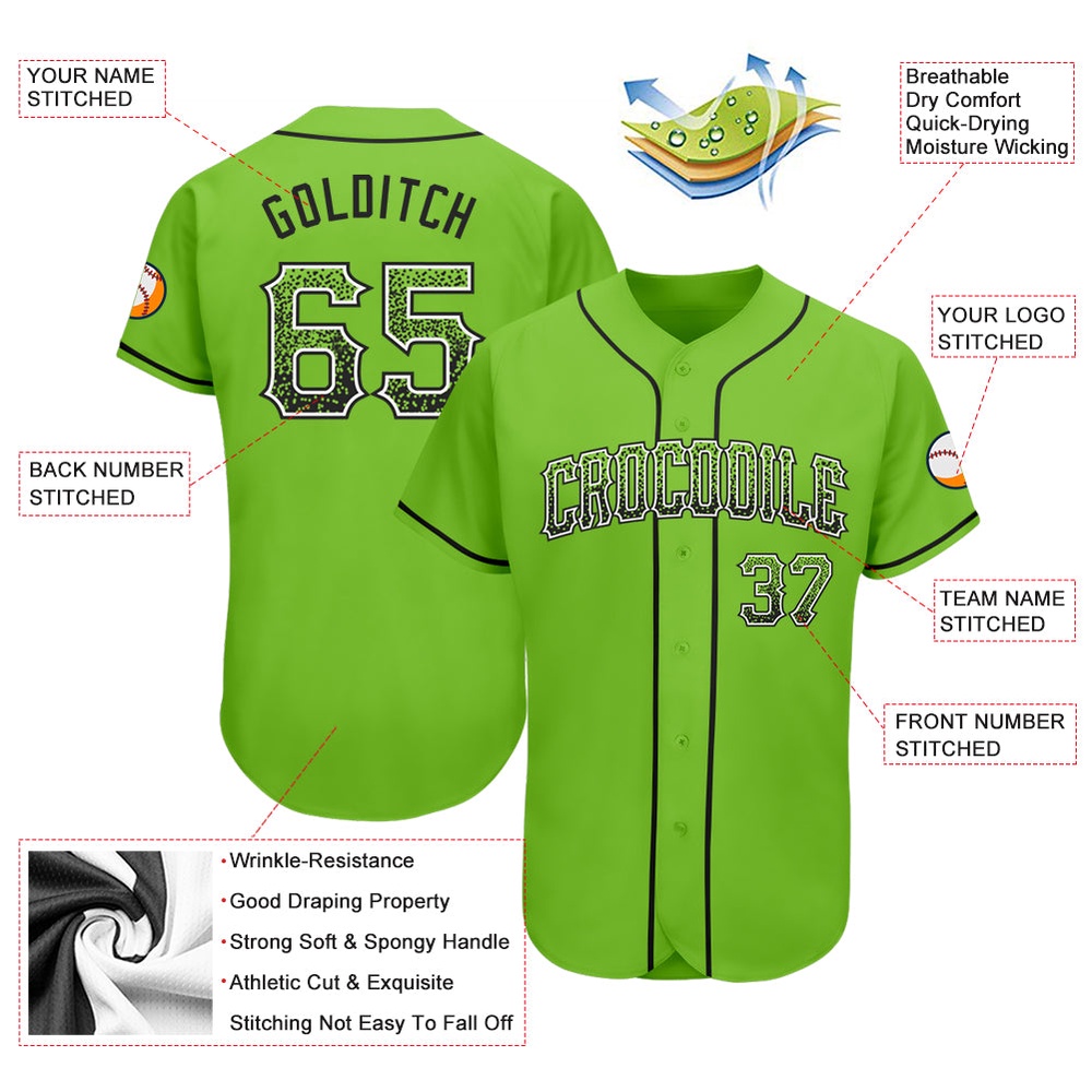Neon Green Black-White Authentic Drift Fashion Baseball Jersey, Custom Baseball Jersey, Personalized Sport Jersey