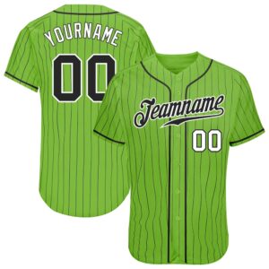 Neon Green Black Pinstripe Black-White Authentic Baseball&hellip;