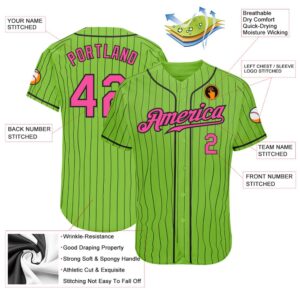 Neon Green Black Pinstripe Pink Black Authentic Baseball Jersey Custom Baseball Jersey Personalized Sport Jersey 2 rn7qju.jpg