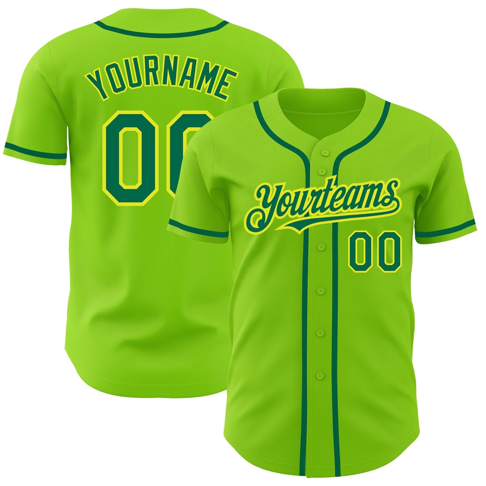 Neon Green Kelly Green-Neon Yellow Authentic Baseball Jersey, Custom Baseball Jersey, Personalized Sport Jersey