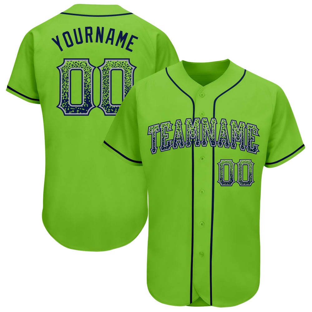 Neon Green Navy-Gray Authentic Drift Fashion Baseball Jersey, Custom Baseball Jersey, Personalized Sport Jersey