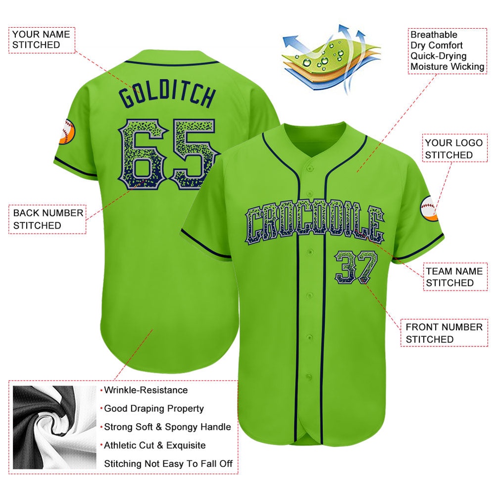 Neon Green Navy-Gray Authentic Drift Fashion Baseball Jersey, Custom Baseball Jersey, Personalized Sport Jersey
