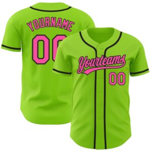 Neon Green Pink-Black Authentic Baseball Jersey, Custom&hellip;
