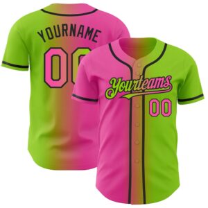 Neon Green Pink-Black Authentic Gradient Fashion Baseball&hellip;