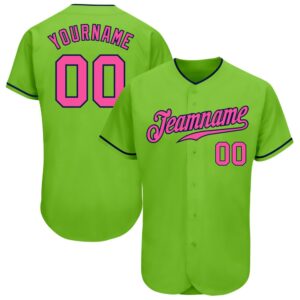 Neon Green Pink-Navy Authentic Baseball Jersey, Custom&hellip;