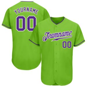 Neon Green Purple-White Authentic Baseball Jersey, Custom&hellip;