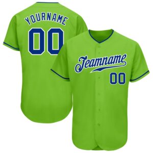 Neon Green Royal-White Authentic Baseball Jersey, Custom&hellip;