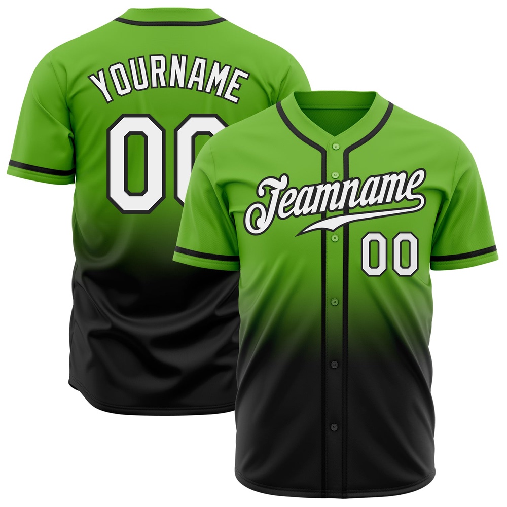 Neon Green White-Black Authentic Fade Fashion Baseball Jersey, Custom Baseball Jersey, Personalized Sport Jersey