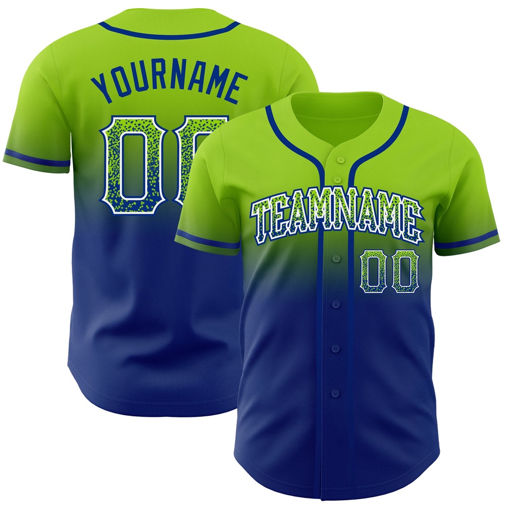 Neon Green White-Royal Authentic Fade Fashion Baseball Jersey, Custom Baseball Jersey, Personalized Sport Jersey