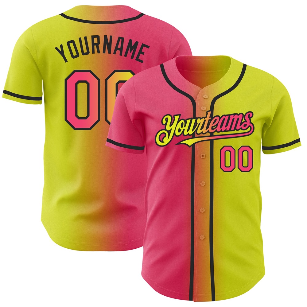 Neon Yellow Neon Pink-Black Authentic Gradient Fashion Baseball Jersey, Custom Baseball Jersey, Personalized Sport Jersey