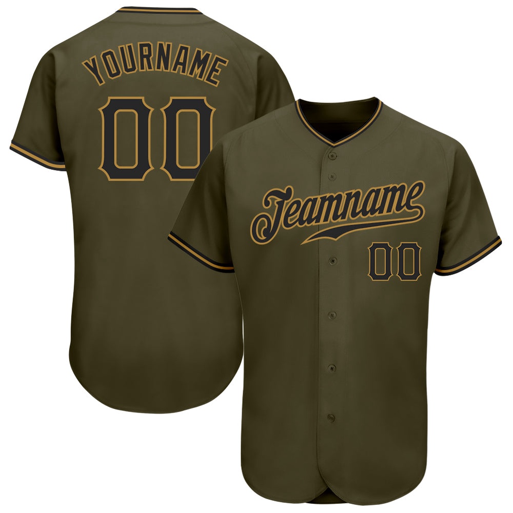 Olive Black-Old Gold Authentic Salute To Service Baseball Jersey, Custom Baseball Jersey, Personalized Sport Jersey