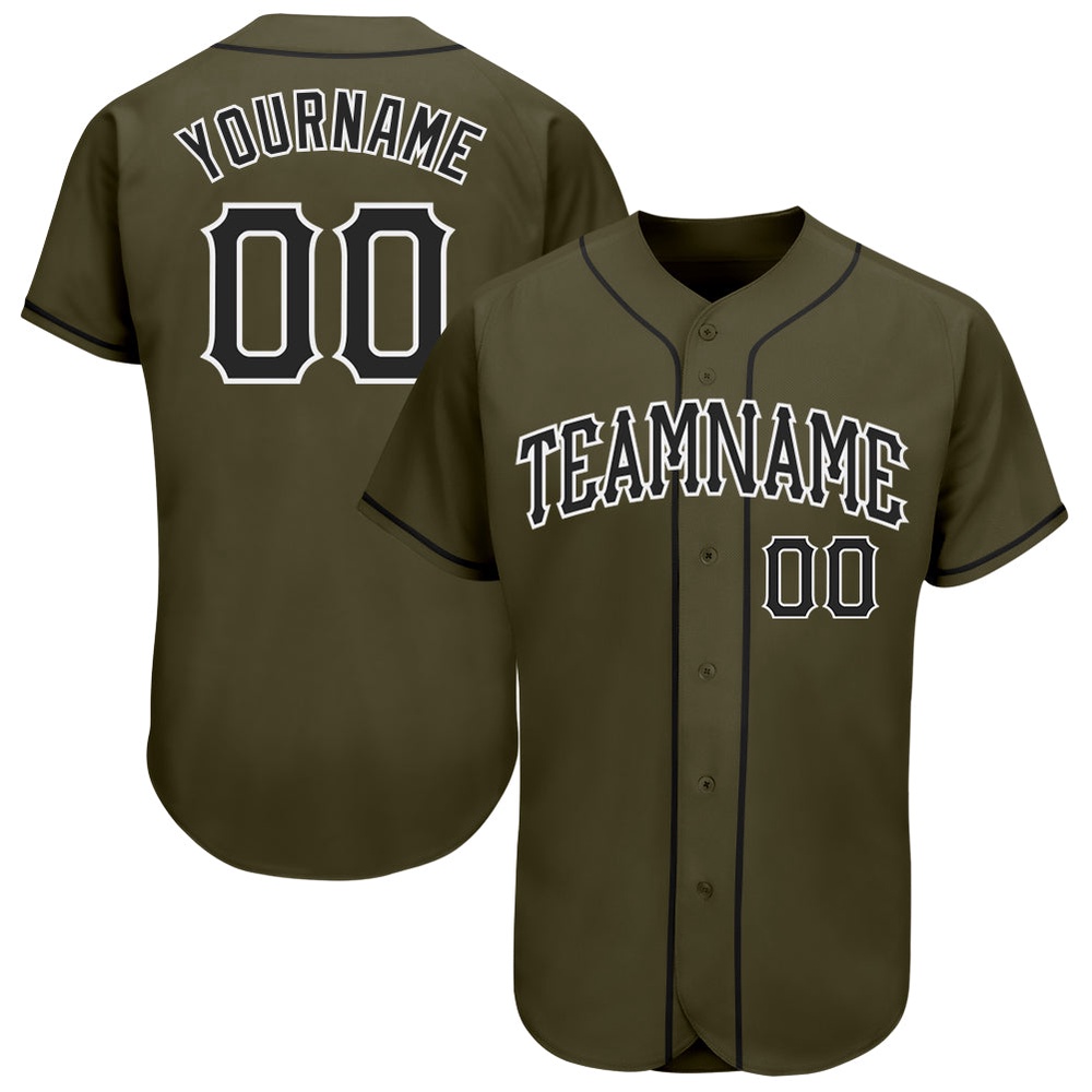 Olive Black-White Authentic Salute To Service Baseball Jersey, Custom Baseball Jersey, Personalized Sport Jersey