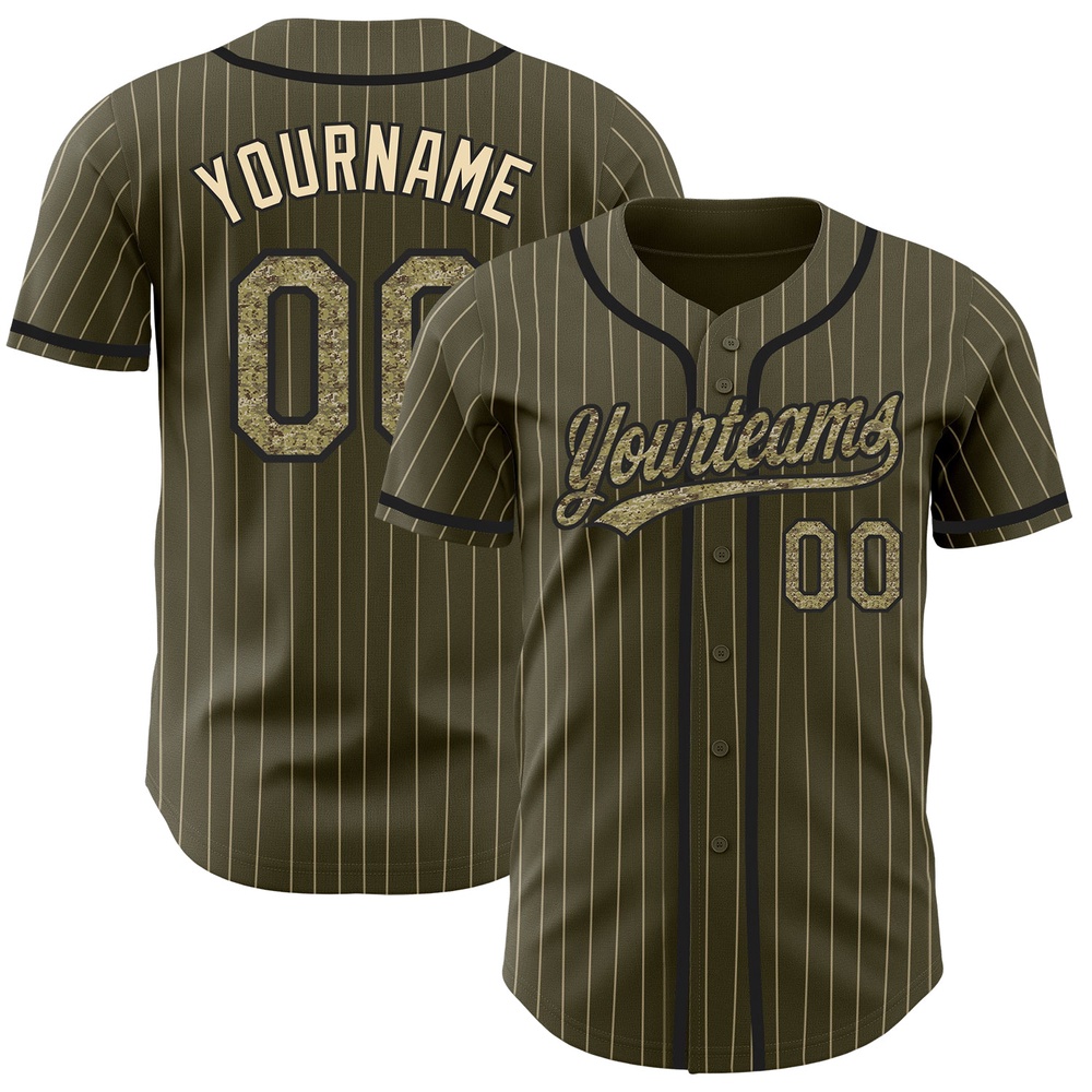 Olive City Cream Pinstripe Camo-Black Authentic Salute To Service Baseball Jersey, Custom Baseball Jersey, Personalized Sport Jersey Olive City Cream Pinstripe Camo-Black Authentic Salute To Service Baseball Jersey, Custom Baseball Jersey, Personalized Sport Jersey