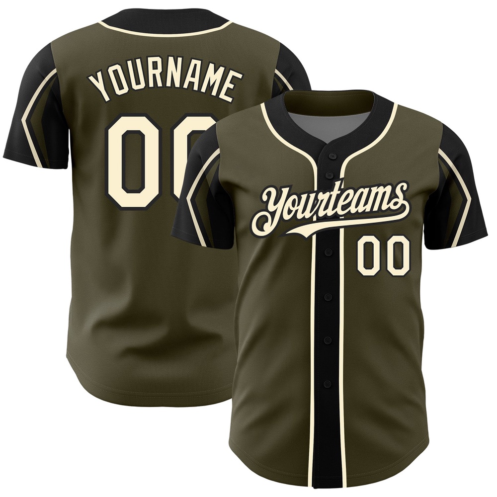 Olive Cream-Black 3 Colors Arm Shapes Authentic Salute To Service Baseball Jersey, Custom Baseball Jersey, Personalized Sport Jersey Olive Cream-Black 3 Colors Arm Shapes Authentic Salute To Service Baseball Jersey, Custom Baseball Jersey, Personalized Sport Jersey