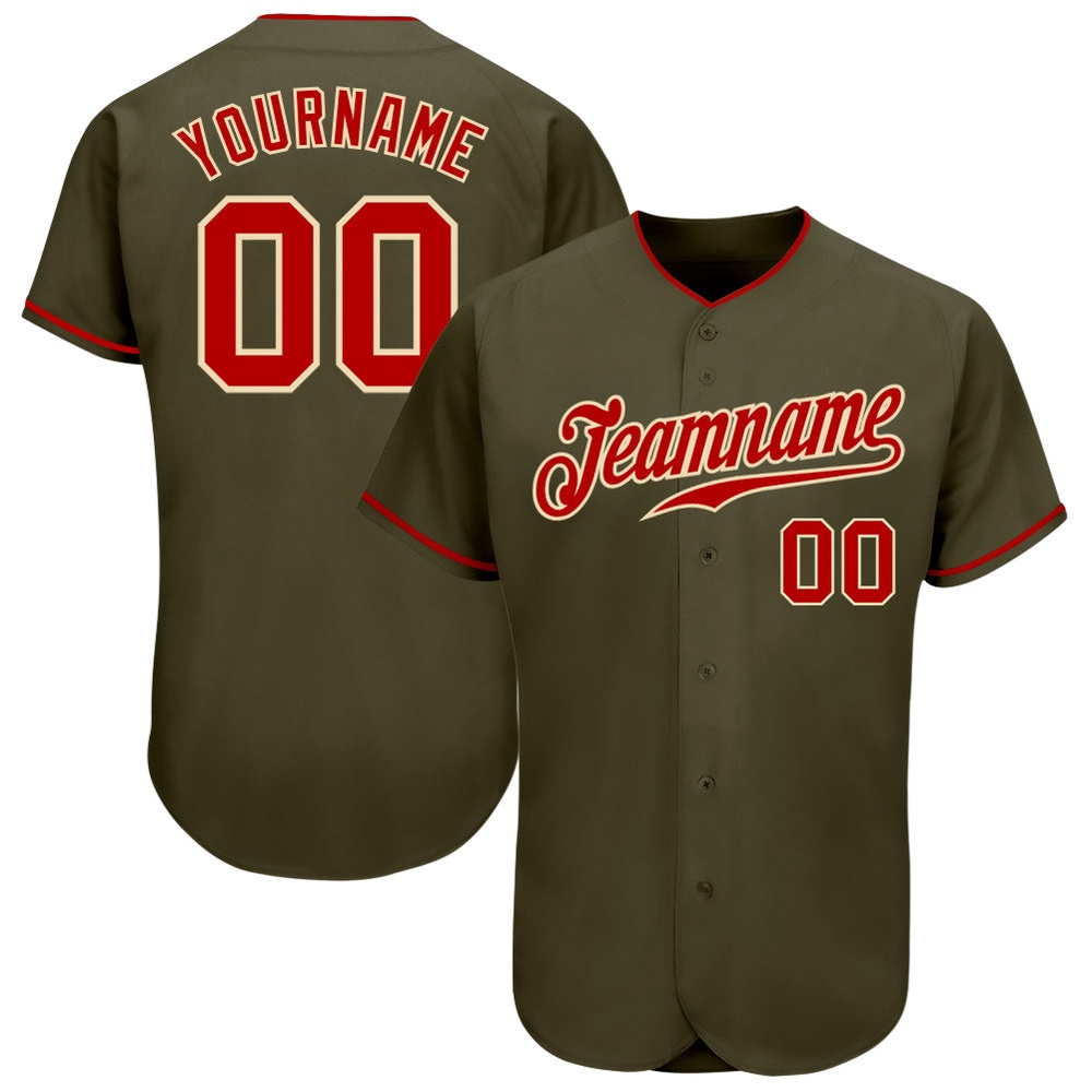 Olive Red-Cream Authentic Salute To Service Baseball Jersey, Custom Baseball Jersey, Personalized Sport Jersey Olive Red-Cream Authentic Salute To Service Baseball Jersey, Custom Baseball Jersey, Personalized Sport Jersey