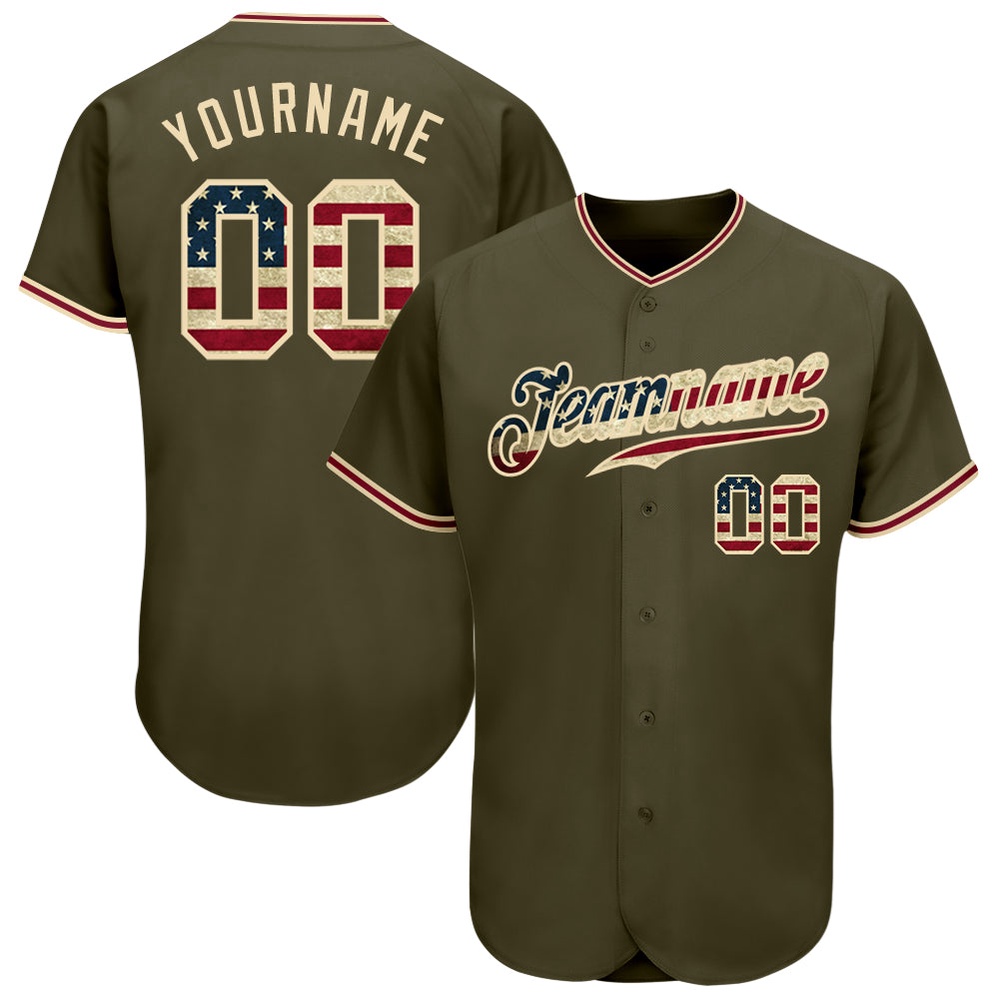 Olive Vintage USA Flag-City Cream Authentic Salute To Service Baseball Jersey, Custom Baseball Jersey, Personalized Sport Jersey Olive Vintage USA Flag-City Cream Authentic Salute To Service Baseball Jersey, Custom Baseball Jersey, Personalized Sport Jersey