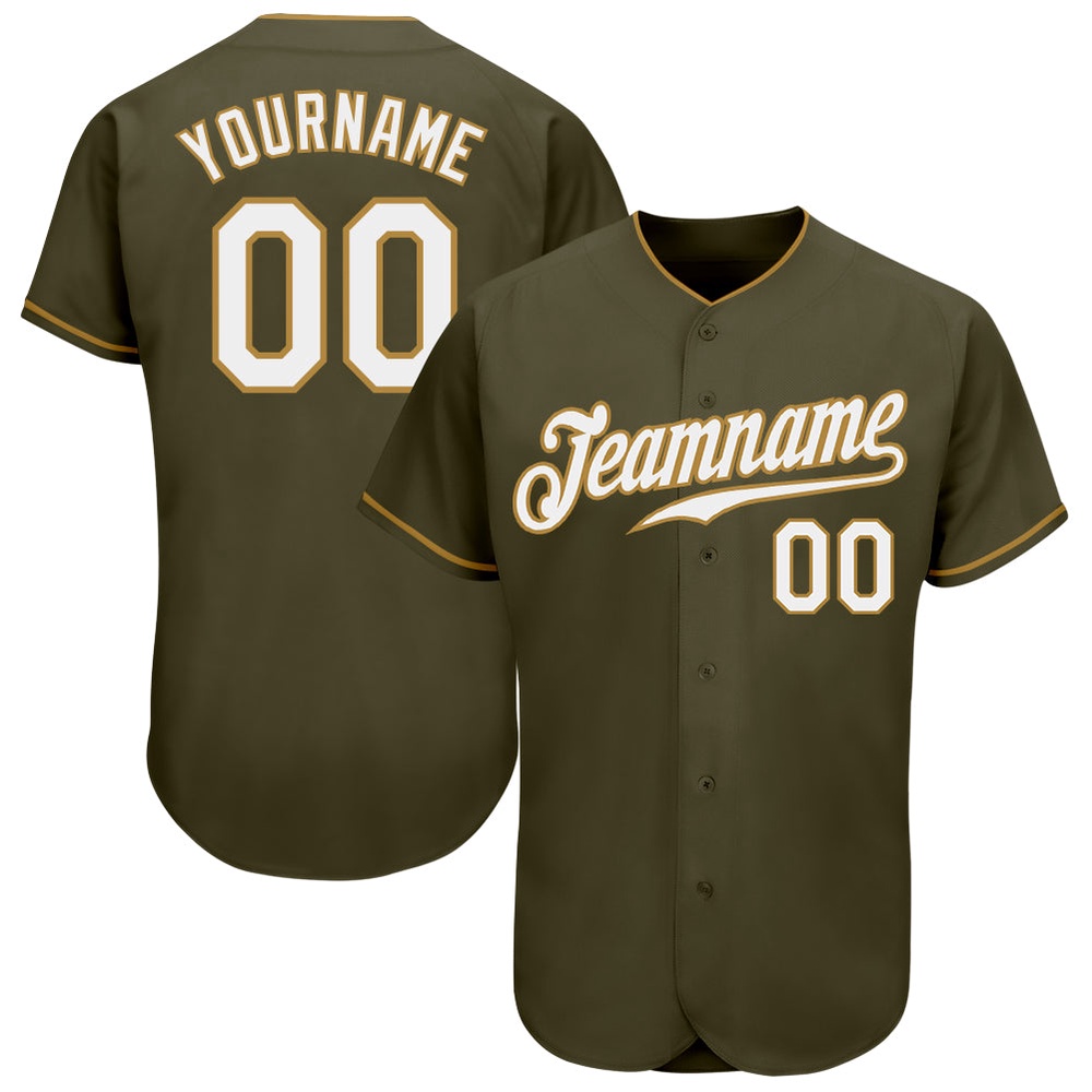 Olive White-Old Gold Authentic Salute To Service Baseball Jersey, Custom Baseball Jersey, Personalized Sport Jersey Olive White-Old Gold Authentic Salute To Service Baseball Jersey, Custom Baseball Jersey, Personalized Sport Jersey