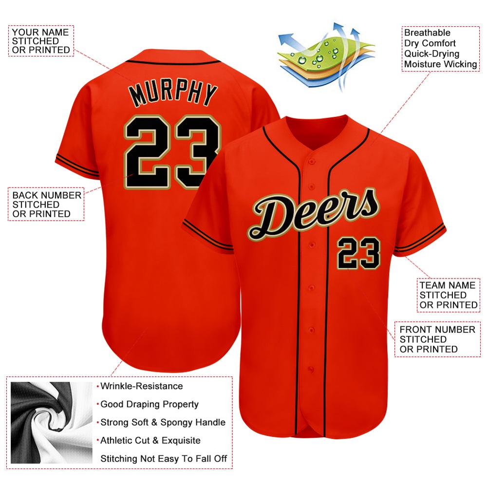 Orange Black-Old Gold Authentic Baseball Jersey, Custom Baseball Jersey, Personalized Sport Jersey