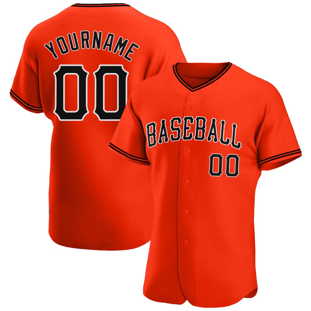 Orange Black-White Authentic Baseball Jersey, Custom Baseball Jersey, Personalized Sport Jersey