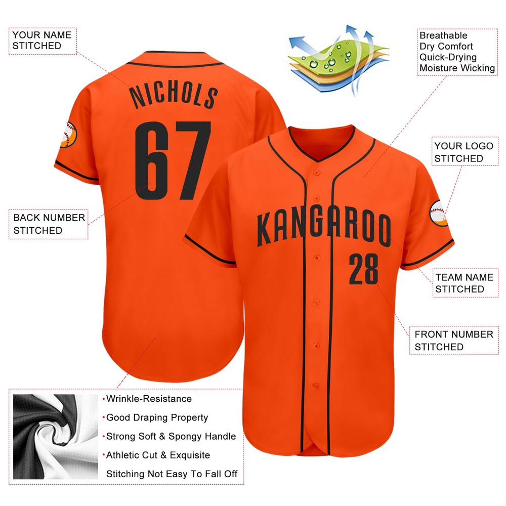 Orange Black Authentic Baseball Jersey, Custom Baseball Jersey, Personalized Sport Jersey Orange Black Authentic Baseball Jersey, Custom Baseball Jersey, Personalized Sport Jersey